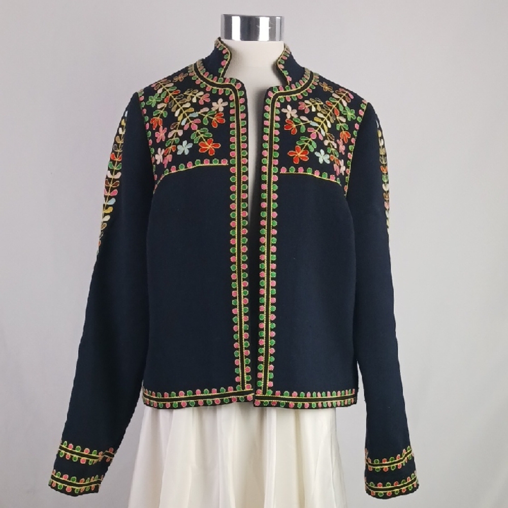 Boden Blk Embr Hi Neck Jacket.